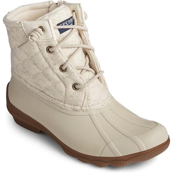 NWT Sperry Women Gulf Duck Boot - Wool Quilt, Size 10, Ivory/Brown - Picture 1 of 5